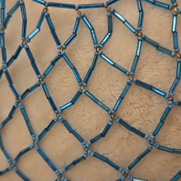 HANDMADE Turquoise Blue Beaded Net Lace Collar Necklace - Picture 11 of 11